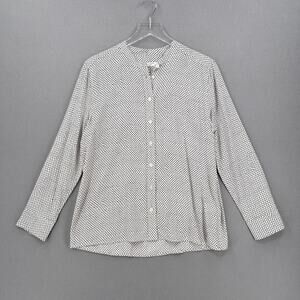 EQUIPMENT Silk Top Womens Large Cream Black Fishnet Print Long Sleeve Button Up